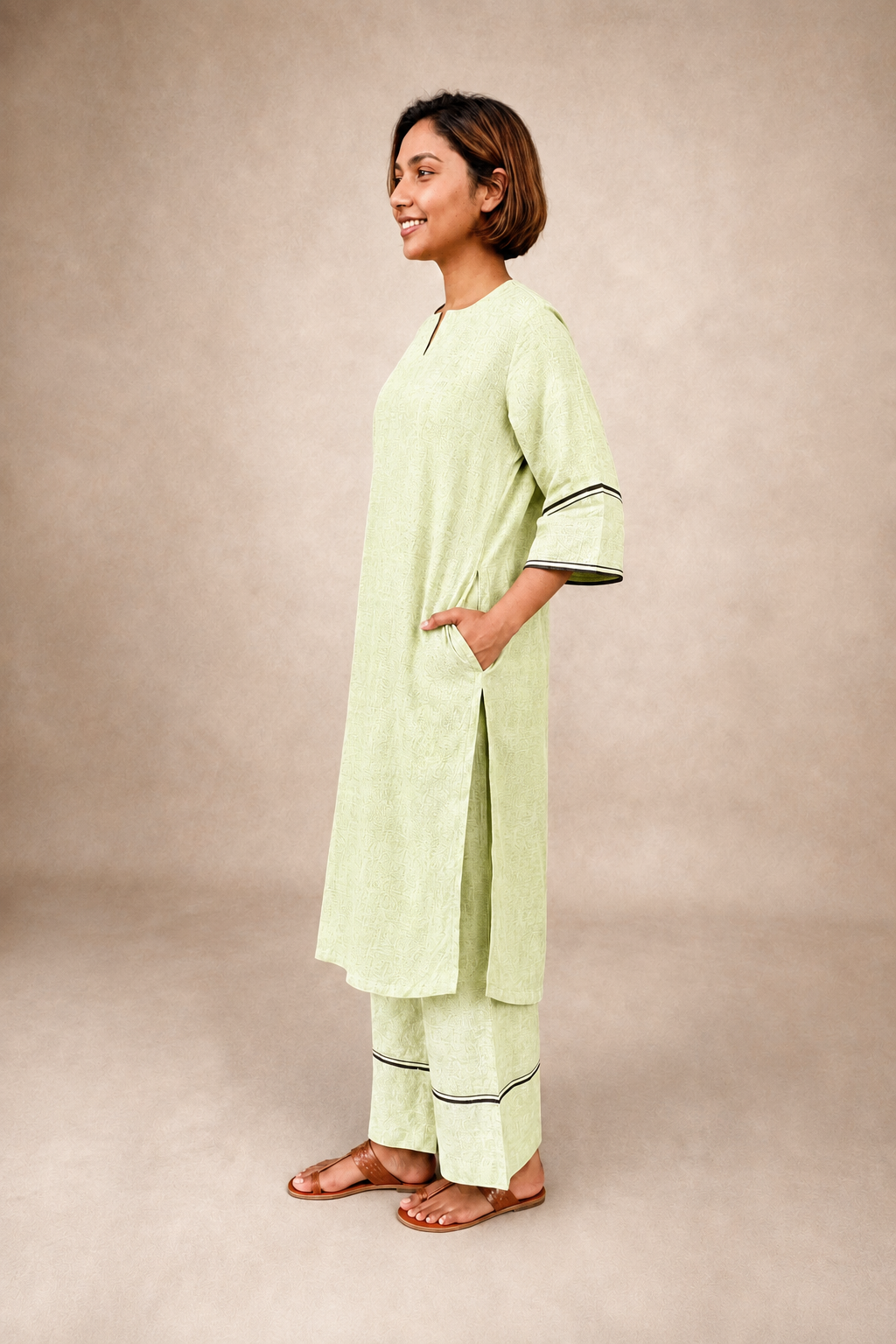 Lime Green Linen Co-ord Set - View 2