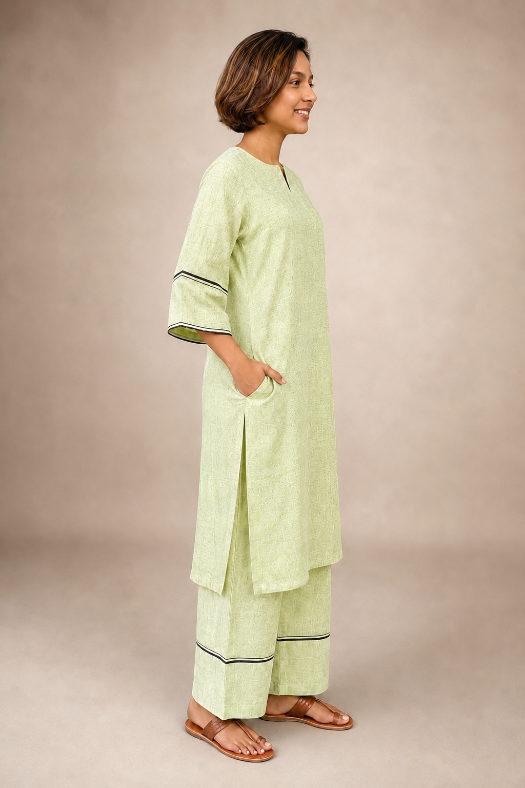 Lime Green Linen Co-ord Set - View 3